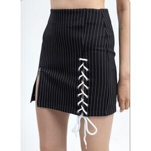 Womens Steampunk Corset Zip Skirt Sz M Pinstripe Emo Whimsigoth‎ Cyberpunk